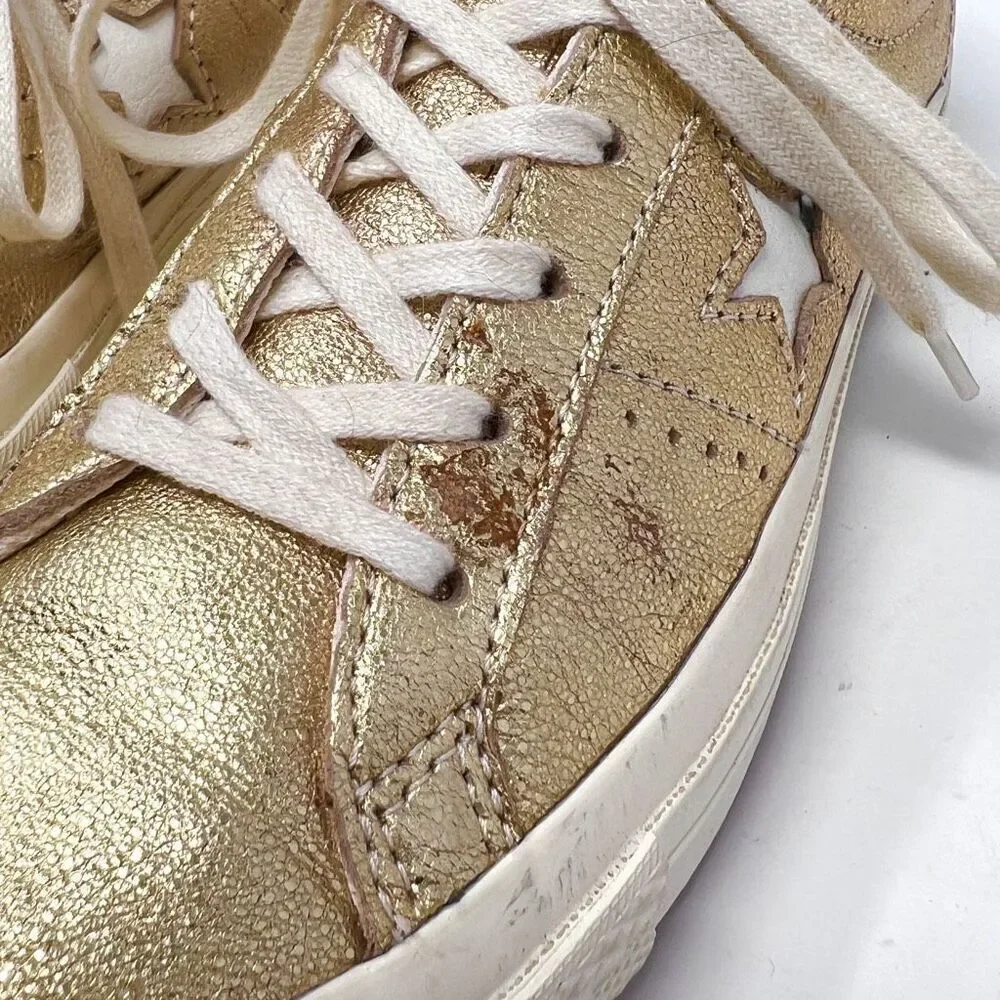 Converse One Star Metallic Gold Egret Leather Low 161589C Skate Sneaker 7
